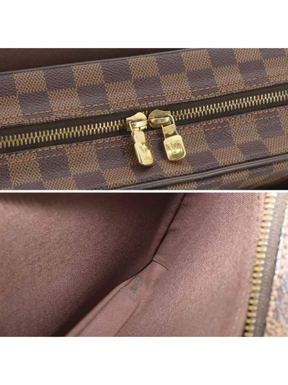 Louis Vuitton Damier Shelton MM Shoulder Bag Ebene Brown Gold